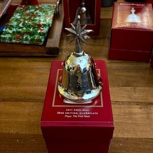 Reed Barton Silver Christmas Bell Ornament Musical Box plays The First Noel.